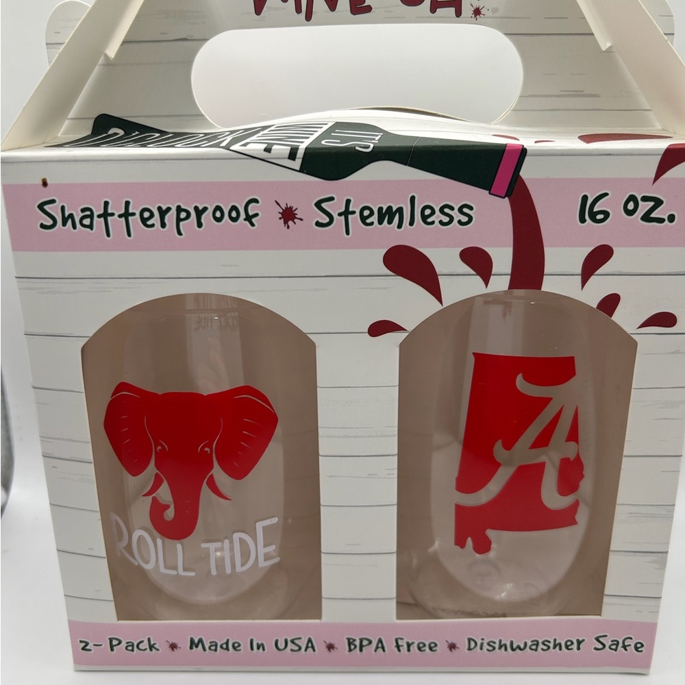 Alabama Roll Tide Inspired Plastic Shatterproof Stemless Wine Glasses (set of 2) - Picture 1 of 1